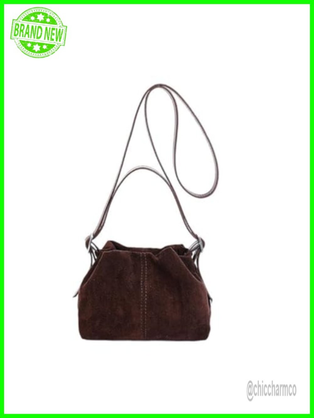 Vintage Suede Drawstring Bucket Bag Slouchy Crossbody Shoulder Purse